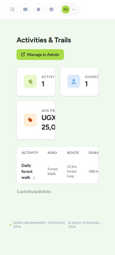 Hospitality app screen