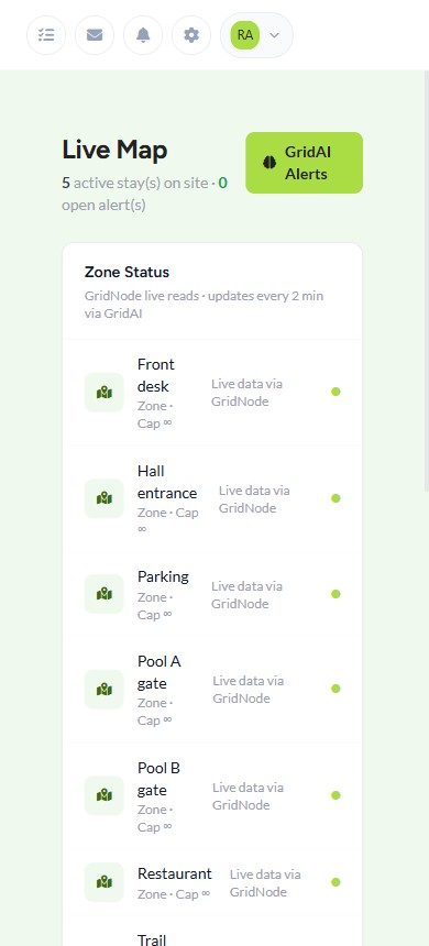 Hospitality app screen